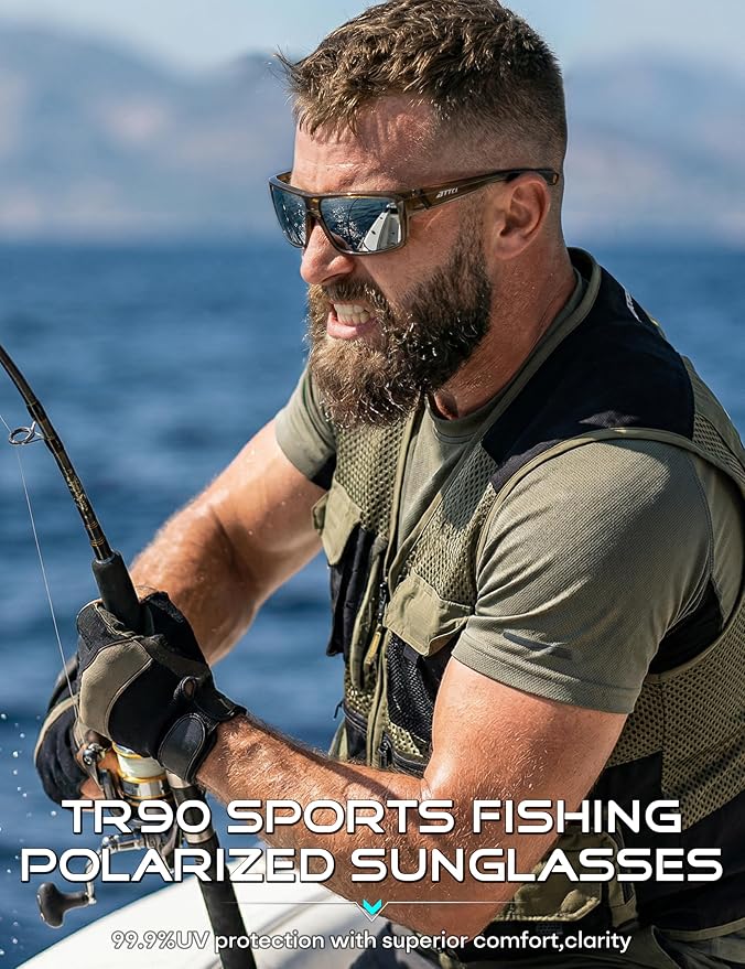 ATTCL Polarized Sunglasses Men for Fishing: UV Protection Lightweight TR90 Sports Wrap Sun Glasses Driving Golf Running