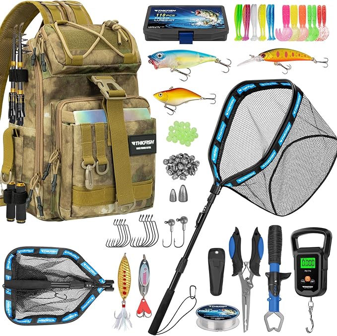THKFISH Telescoping Fishing Rod and Reel Combo with Backpack, Carbon Fiber Travel Fishing Pole Spinning Reel Kit with Fishing Lures, Fishing Tools Kit for Men
