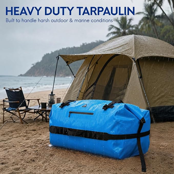 Haimont IPX7 Waterproof Roll-Top Dry Duffel Backpack | 60L/90L Sizes, 500D Tarpaulin, Welded Seams, Mesh Pockets, Boating & Kayaking