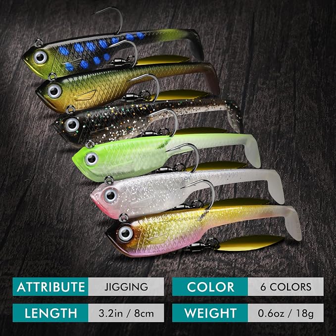 TRUSCEND Shadtale Easy Catch Soft Fishing Lures with BKK Hooks - Trembly Sinking and Vibrating Swim for More Bites, Pre-Rigged Swimbaits for Bass, Trout, Crappie, Walleye, Freshwater Saltwater Fishing