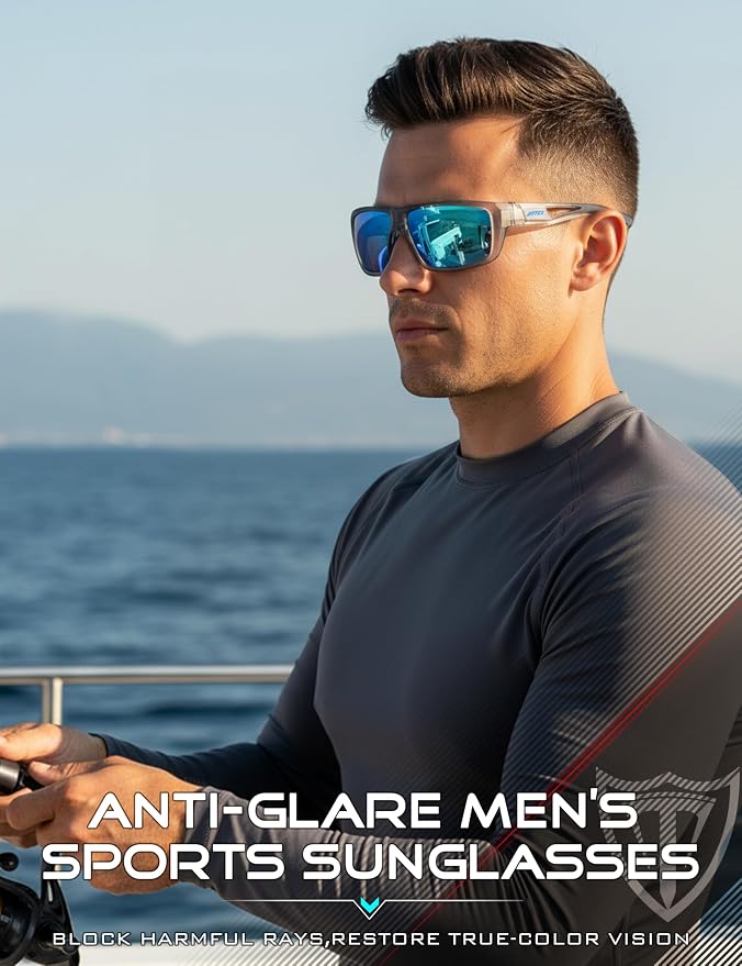 ATTCL Polarized Sunglasses Men Sports: UV Protection Lightweight TR90 Frame Anti-Slip Wrap-Around for Driving Fishing Golf