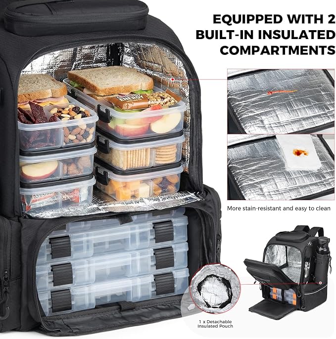 WANOON Fishing Backpack 45L - Waterproof with Insulated Bait Pocket & 4 Rod Holders | Easy-to-Clean Cooler Liner