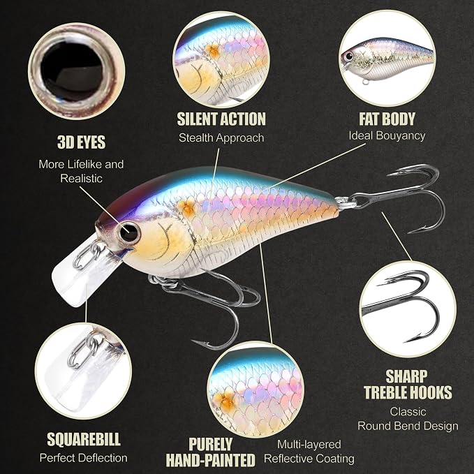 LUCKY CRAFT LC 1.5 Silent Squarebill Crankbait Fishing Lure, 2-3/8", Bass Fishing Lures for Freshwater, Hard Crankbait with Treble Fishing Hooks, Fishing Accessories