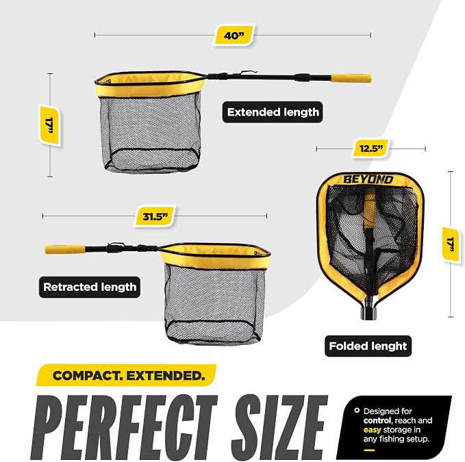 Beyond Braid Floating Fishing Net with Handle – Folding Fishing Net for Easy Storage – Telescopic Landing Net for Bass, Trout, Kayak & Boat Fishing – Durable, Lightweight & Fish Friendly