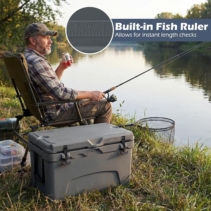 Goplus Hard Cooler, Insulated Ice Chest w/Portable Handles, Cup Holders, Ruler, Bottle Opener, 6 Day Ice Retention for Drink, Beverage, Camping, Fishing, Beach