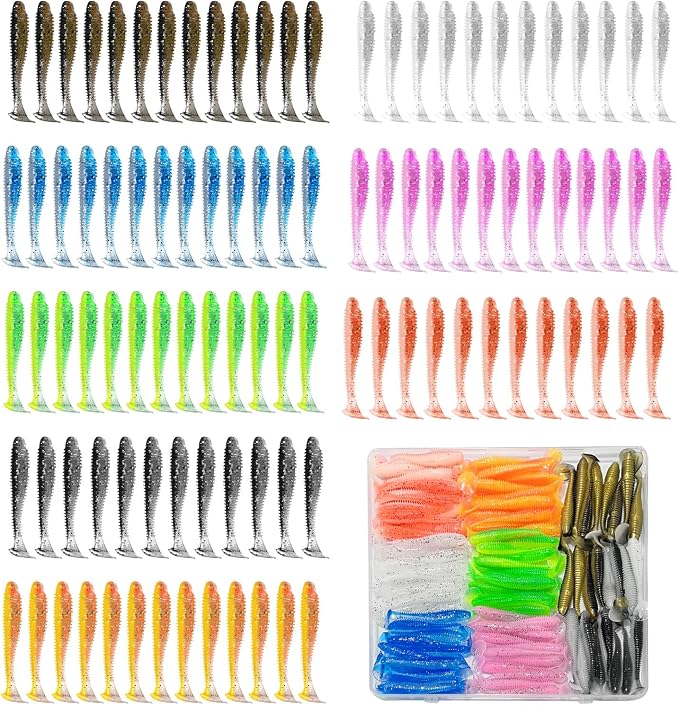 Soft Fishing Lures(96 Pcs), 2.7" Paddle Tail Swimbaits Soft Plastic Lures, Unique Vibrating Swim Action for Trout Crappie Walleye Sea Bass(96 Pcs, 8 Colors)