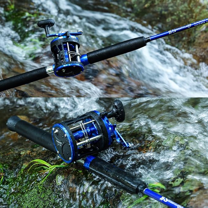 Sougayilang Fishing Rod Combo, 2-Piece Trolling Fishing Reel Combo with 3.8:1 Gear Ratio & 3+1 Bearings, Aluminum Reel Seat for Saltwater/Big Game Fish