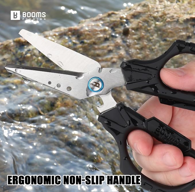 Booms Fishing Braided Line Cutter: 6.3in Multifunction Fishing Scissors - Fishing Shears with Serrated Blades and Side Wire Cutter, S04