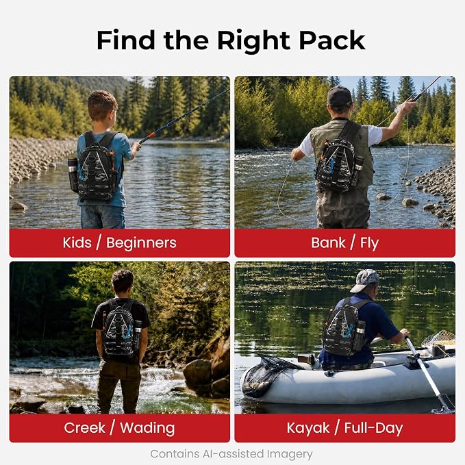 Piscifun Fishing Backpack with Rod Holder, Lightweight Sling Bag Storge Gear and Equipment