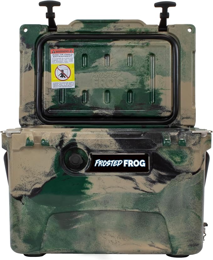 USA Made Frosted Frog Camo 20 Quart Ice Chest Heavy Duty High Performance Roto-Molded Commercial Grade Insulated Cooler