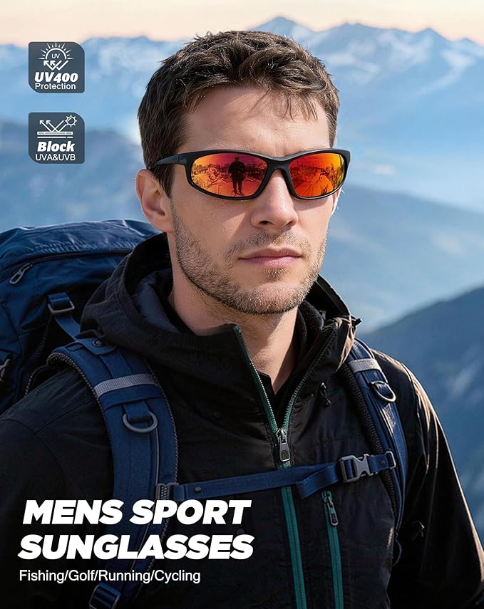 KALIYADI Mens-Sunglasses Polarized Sunglasses-Men Sports: Sport Sun Glasses for Running Cycling Fishing with UV Protection