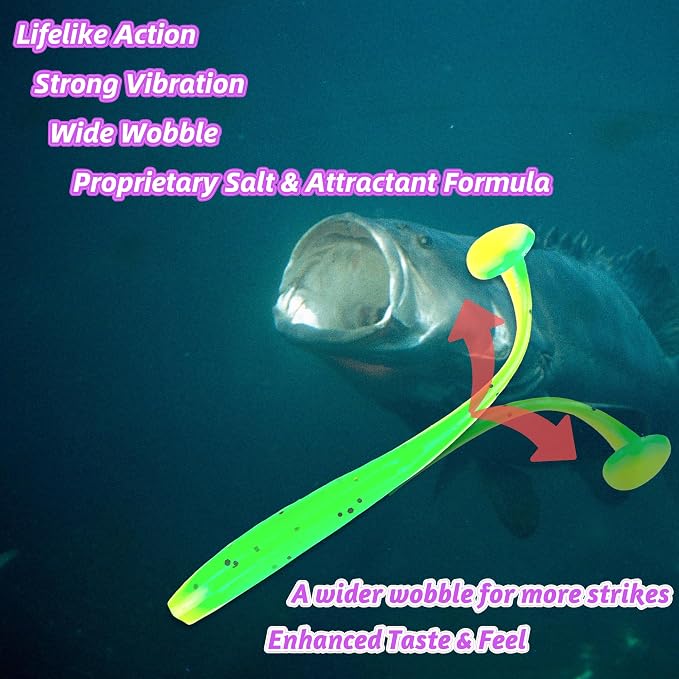 Soft Plastic Paddle Tail Swimbaits Pack of 20 – 2.7" Soft Plastic Fishing Lures with Extra-Large Tail for Lifelike Swimming Action – Freshwater & Saltwater