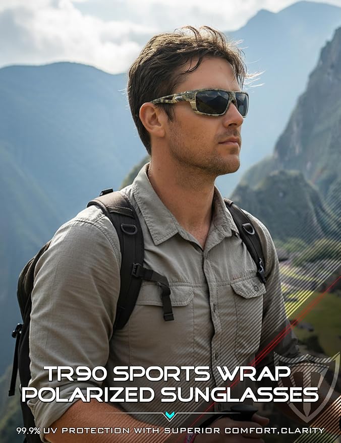 ATTCL Polarized Sunglasses Men Sports: UV Protection Lightweight TR90 Frame Anti-Slip Wrap-Around for Driving Fishing Golf
