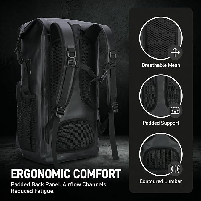 Greencity 100% Waterproof Roll-Top Dry Bag Backpack with Front Splash-Proof Pocket, Lightweight Floating Pack for Kayaking, Hiking & Travel,35L (Black)