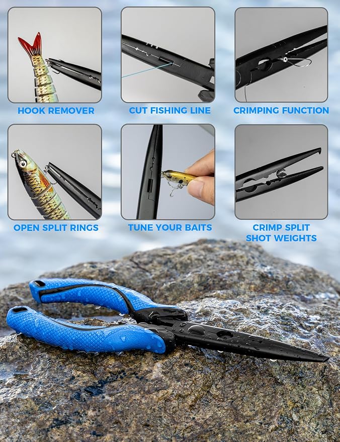 5PC Fishing Tool Kit - Fillet Knife, 2PC Fishing Pliers,Fishing Braid Scissors and Fish Lip Gripper, Fishing Gear for Fly Fishing, Ice Fishing