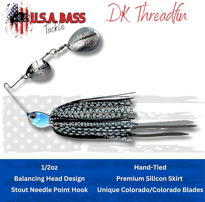 USA BASS Tackle Apache Attack Spinnerbait Type II Largemouth Smallmouth Spotted Bass Premium Fishing Bait Handtied Skirt Custom Blades Heavy Duty Hook New for 2025