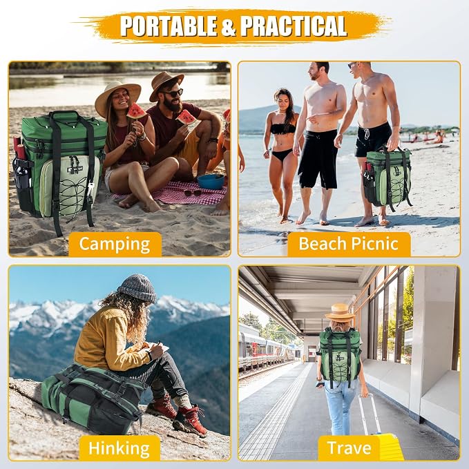 Backpack Cooler - AYAMAYA Upgrade Leakproof Cooler Backpack with Padded Top Handle, 40 Cans Large Waterproof Insulated Camping Coolers for Beach, Fishing, Picnic, Travel, BBQ