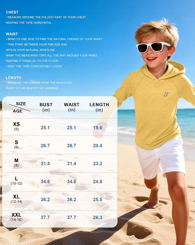 Roadbox Boys Rash Guard Hooded Fishing Shirt, Kids UPF 50+ Long Sleeve Sun Hoodie, Youth UV Protection Beach Swim Shirts
