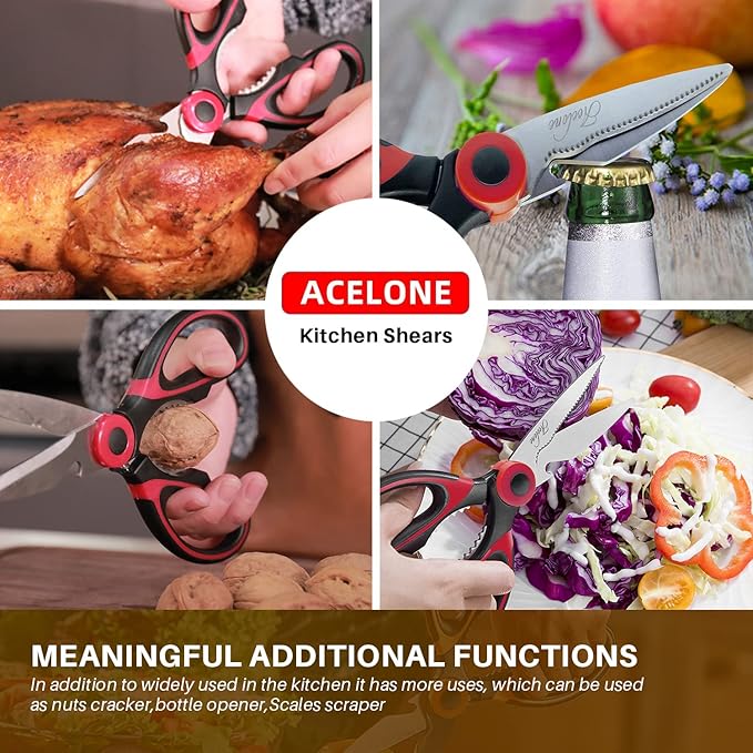 Acelone Kitchen Shears 2-Pack, Heavy Duty Stainless Steel Kitchen Scissors, One for Meat Poultry & BBQ Cutting, One for Vegetable & Herb Slicing, Dishwasher Safe All Purpose Cooking Utility Scissors