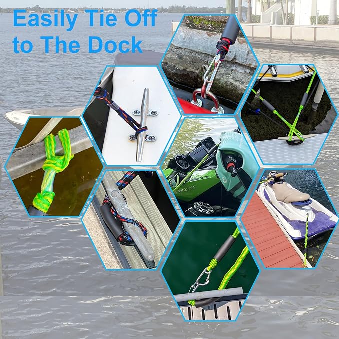 Boat Bungee Dock Lines, Mooring Rope with Stainless Steel Clip,Boat Ropes for Docking, Boat Accessories, Suit for PWC, Kayak, Seadoo, WaveRunner, Pontoon, Bass Boat, 4ft (Black)