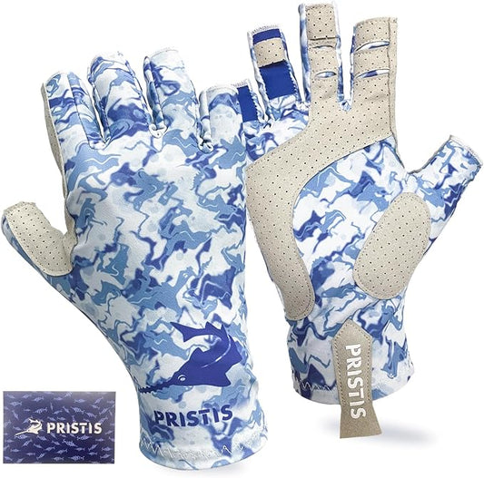 Pristis UPF 50+ Fishing Fingerless Gloves, UV Protection Breathable Half-Finger Sun Gloves for Men Women Boys Kayaking