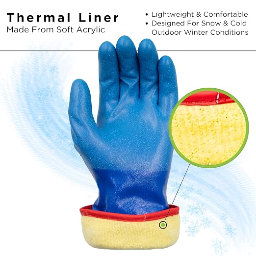 SHOWA TEMRES 282 Waterproof Insulated Winter Work Gloves, Breathable Polyurethane Coating, Thermal Fleece Liner, High-Grip for Hiking, Cold Storage, Ice Fishing, Outdoor Work, Blue, X-Large, 12 pair