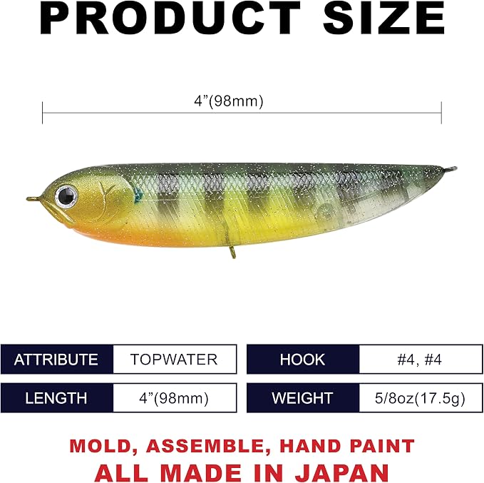 LUCKY CRAFT Sammy 98, Freshwater Lake Bass Fishing Lure, Topwater, Floating, Perfect Walking The Dog, Fishing Gear, Fishing Accessories, Fishing Tackle