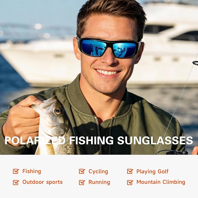 suoso Polarized Fishing Sunglasses for Men: Women UV400 Protection Wrap Around Sports Sun Glasses for Golf Driving Cycling