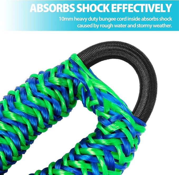 Obcursco Bungee Dock Lines for Boat, Docking Rope with 316 Stainless Steel Clips, Accessories for Jet Ski, PWC, SeaDoo, Pontoon, Center Console, Sets of Two(4ft & 6ft) (Green/Blue)