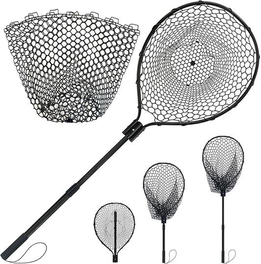 All Metal Telescoping Rubber Fishing Net with Handle Length: 59" Depth:19.7" Hoop: 26"x18" Large Silicone Fish Landing Net Pier/Kayak/Fishpond/Saltwater/Salmon Extendable Fishing Gear