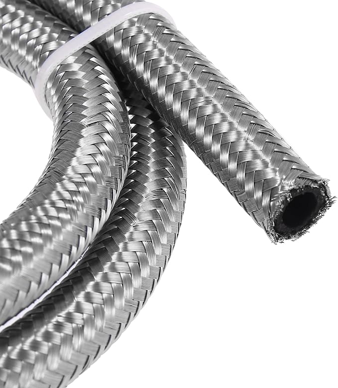 X AUTOHAUX Car Stainless Steel Braided Mesh Hose 3.3ft 3/8" AN6 Fuel Hose Oil Gas Line Silver Tone