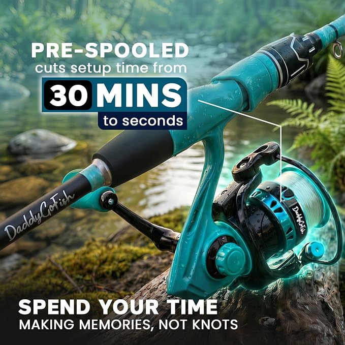 DaddyGoFish Spinning Fishing Rod and Reel Combo Set with Tackle Box | Kids Fishing Pole | Carbon Fiber Telescopic Fishing Rod Kit | Spinning Reel for Travel Saltwater Freshwater Fishing Gear Kit