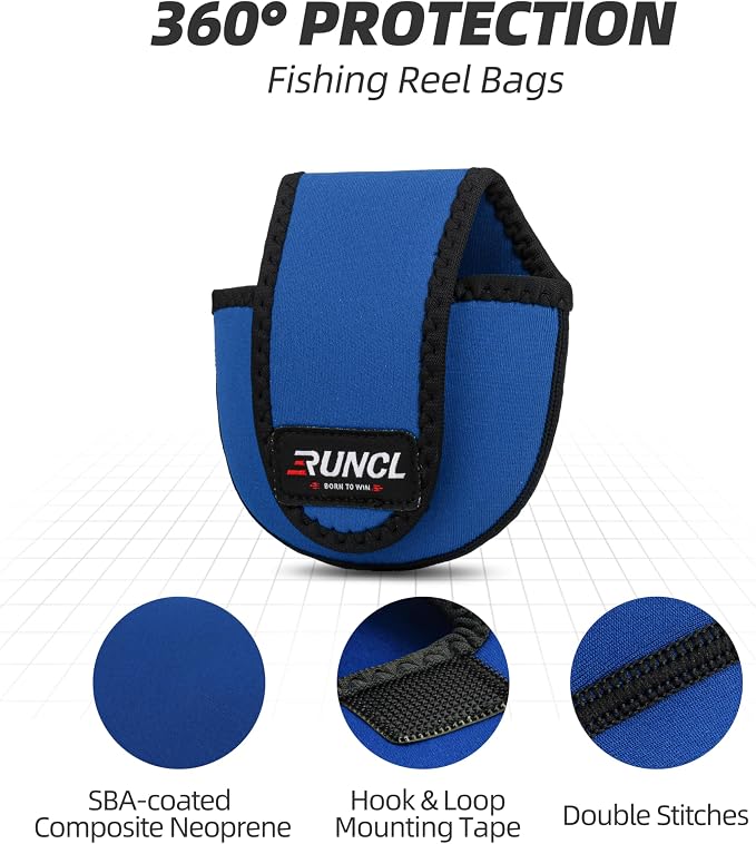 RUNCL Baitcasting Reel Bag – Protective Storage Pouch for Baitcasting Reels & Spinning Reels, Lightweight & Durable, Ideal for Freshwater & Saltwater Fishing Trips (Blue & Black)
