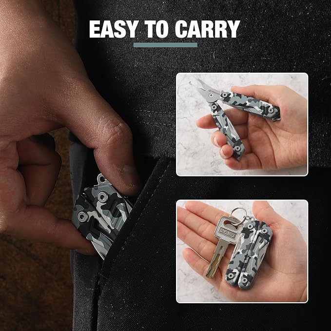 VIRENKNIFE Mini EDC Multitool,13-in-1 Stainless Steel Multi Tool Pliers with Pocket Knife,Bottle Opener，Screwdriver，Perfect for Camping, Outdoor and Everyday Use,Gifts for Men Dad（Camo）
