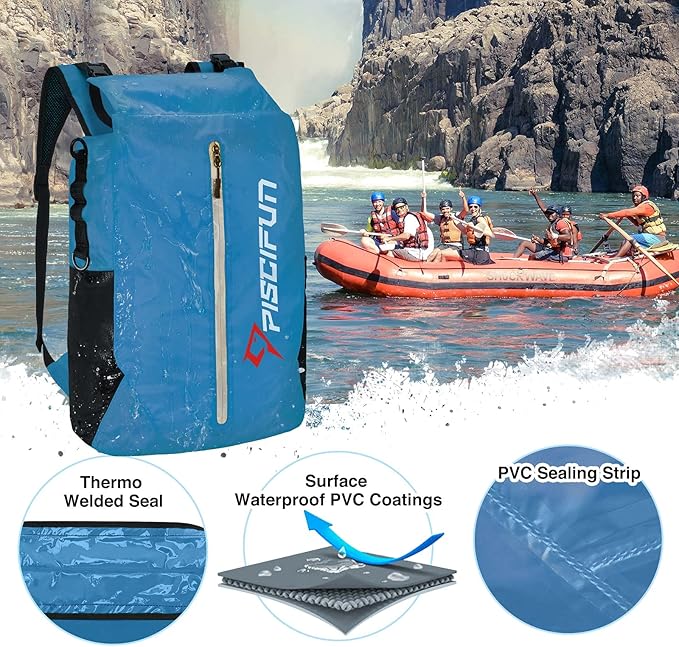 Piscifun Dry Bag Waterproof, Lightweight Dry Backpack Roll-Top Sealed with Waist Pouch and Phone Case Keeps Gear Dry Inside for Kayaking, Boating