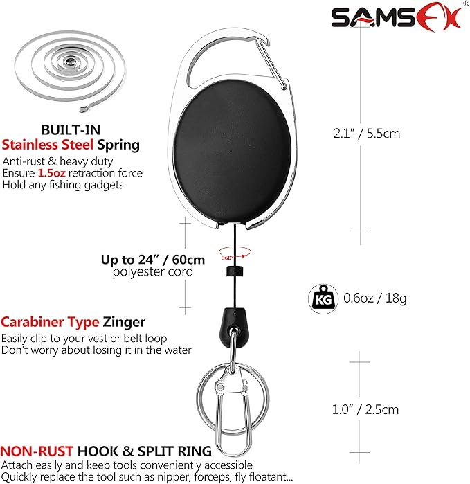 SAMSFX Locking Fishing Pliers Saltwater Resistant Teflon Coated Briad Line Cutters with Wire Coiled Lanyard, Sheath & Quick Knot Tool Combo