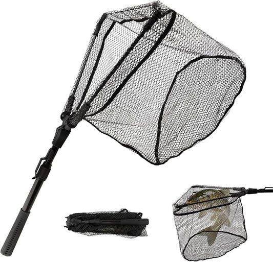 Floating Fishing Net with Telescoping Pole Handle 17-27 inch, Collapsible Fish Landing Net for Easy Transport & Storage,Ultralight Long Fish Net,Freshwater,Saltwater Fishing Gear