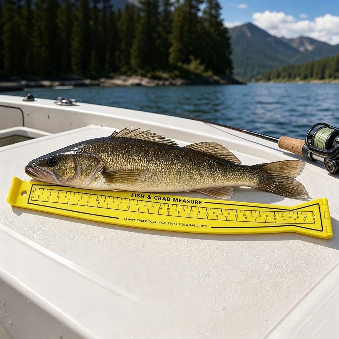 Dnyta Fish Measuring Board, 32in Foldable Portable Double-Sided Fish Ruler, Precise Measurement for Fishs and Crabs, Yellow