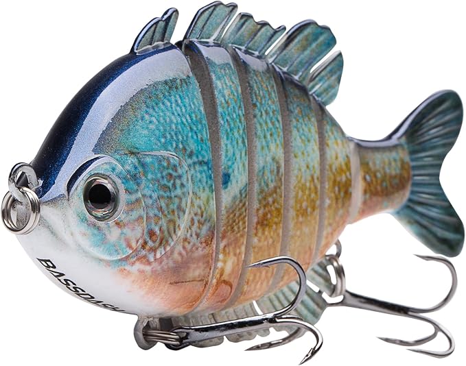 BASSDASH SwimPanfish Multi Jointed Panfish Bluegill Swimbaits Hard Topwater Bass Lures Fishing Lure Crank Saltwater 3.5in/0.85oz,Pack of 4