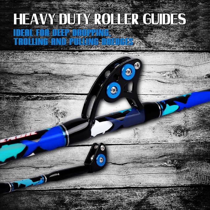 Fiblink Saltwater Fishing Rod 1Piece/2Piece Offshore Trolling Rod Big Game Deep Sea Rod Conventional Boat Blue Camouflage Fishing Pole(5'6"/6'/7')