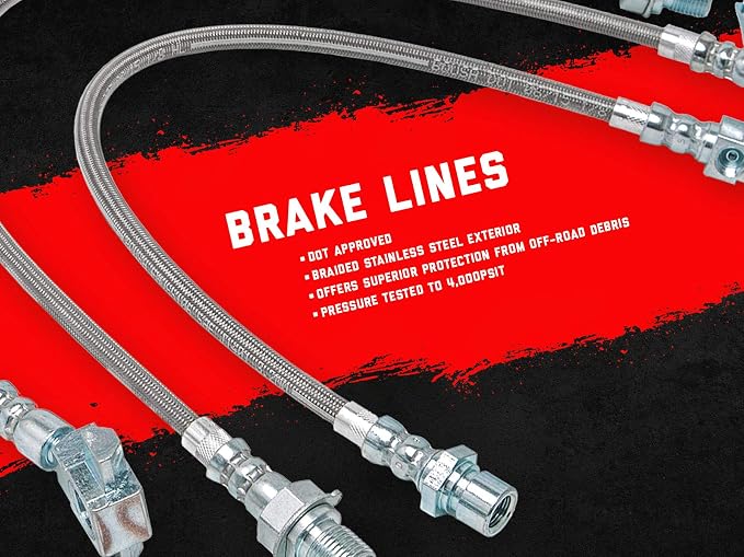 Rough Country Stainless Brake Lines for Jeep Wrangler JK w/4-6" Lift (2007-2018) - 24" FR & 22.5"RR Brake Line