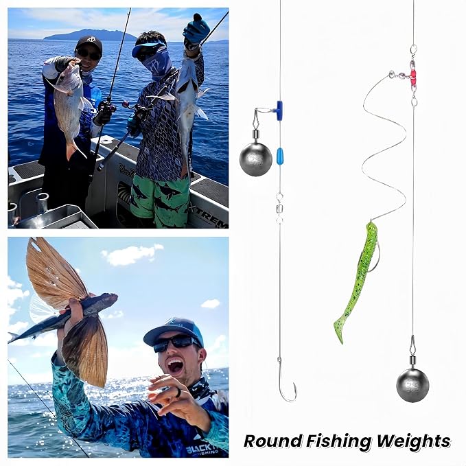 50Pcs Round Fishing Weights Sinkers Ball Fishing Weights Casting Drop Shot Sinkers Catfishing Sinkers Lead Weights Sinkers with Barrel Swivels for Saltwater Freshwater Fishing-(3.5-10g)