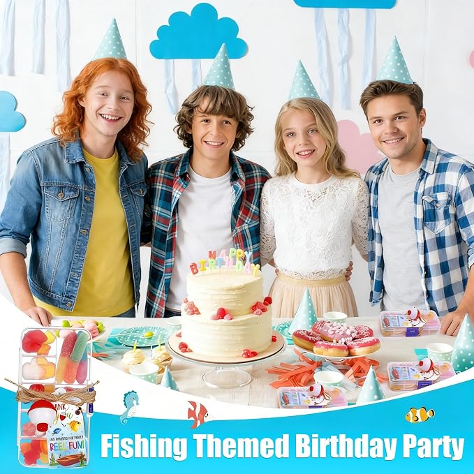 12 Set Fishing Candy Little Tackle Boxes for Birthday Party Favors with 12 Fishing Bobber 12 Thank You Cards for Making My Party Reel Fun Gone Fishing Theme Supplies Fishing Decorations (12)