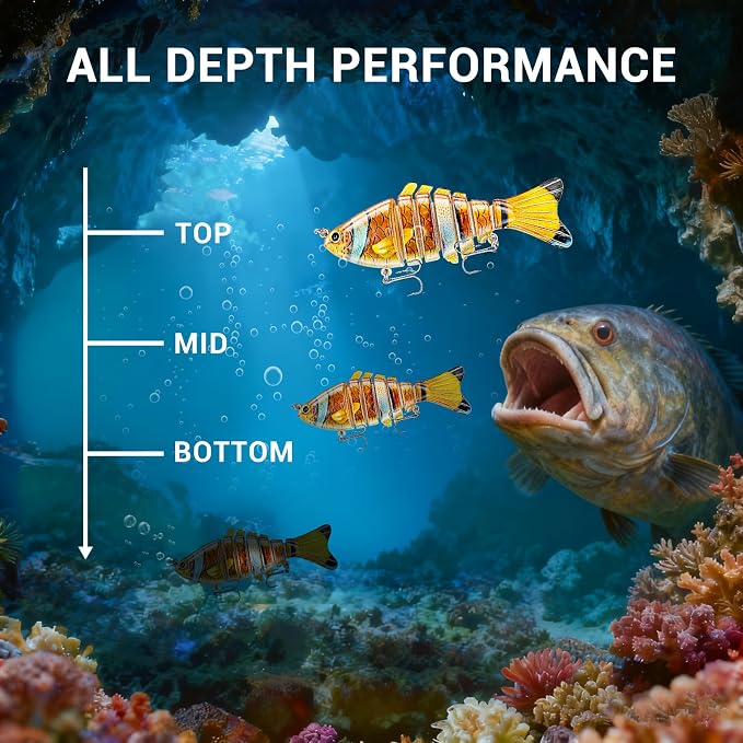 Keenjorika Fishing Lures Multi Jointed Fish Fishing Kits, Slow-Sinking Lifelike Segmented Swimbait Crankbaits, Realistic Swimming Action for Bass, Trout, Pike & Walleye, Freshwater and Saltwater