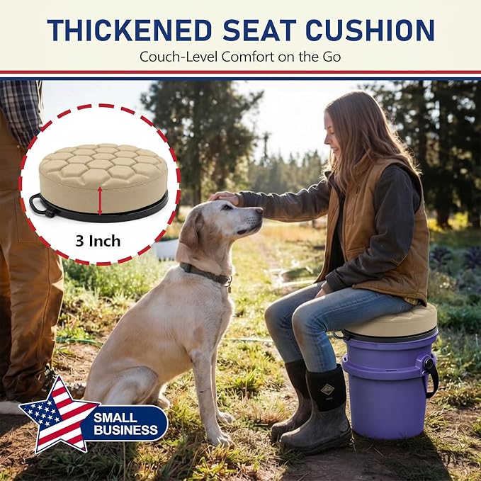 5 Gallon Bucket Seat for Yeti Loadout Bucket Only, 3" Thickened Foam Cushion, 360°Swivel Seats with Hang-It Hook, Seat lid for Dove Duck Hunting, Ice Fishing, Baseball, Camping, Gardening