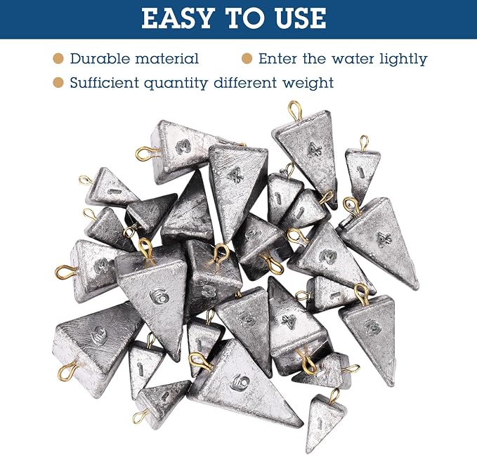 Zhanmai 27 Pieces Pyramid Fishing Weights Sinkers Triangle Rig Pyramid Sinkers for Ocean Saltwater Surf Bass Catfish Fishing Weights Casting Gear Tackle Essential