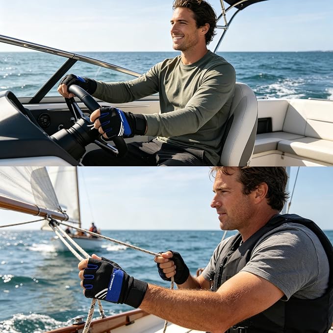 Kayaking Gloves 3/4 Finger Padded Palm Fingerless Gloves for Men Women Youth, with Resistant Palm and Grip, Easy to Take on and Off, for Sailing, Paddling, Kayaking, Fishing, Water Sports
