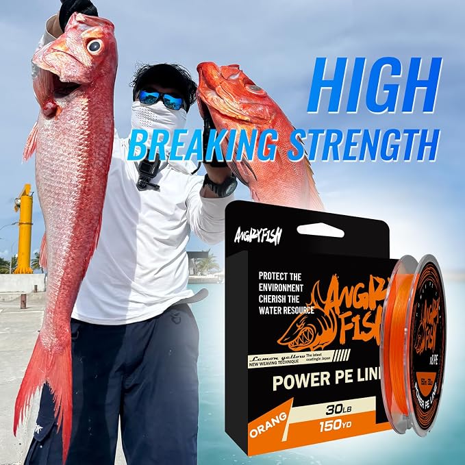 ANGRYFISH 8 Strand PE Braided Fishing Line - High-Visibility to Anglers, Invisible to Fish - Ultra-Strong & Abrasion Resistant - Thinner Diameter for Longer Casts - Pink/Orange - Saltwater/Freshwater