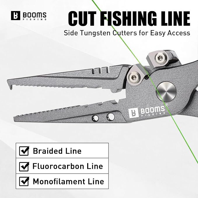 Booms Fishing Multi-Function Pliers Saltwater: 8.5" Carbon Steel Saltwater Fishing Pliers with Hook Remover, Split Ring Tool, Braid Cutters & Crimper for Freshwater & Saltwater Anglers, XW12