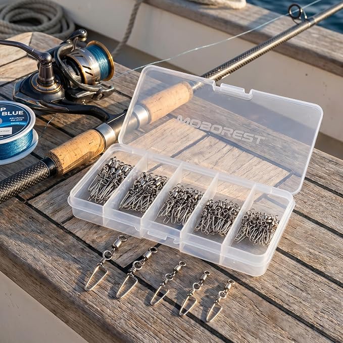 110PCS Stainless Steel Barrel Snap Swivel Fishing Accessories, Premium Fishing Gear Equipment with Ball Bearing Swivels Snaps Connector for Quick Connect Fishing Lures